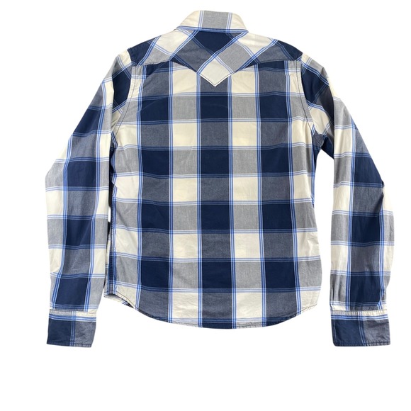 Hollister‎ Surfer Plaid Western Snap Button Long Sleeve Shirt Mens L Blue White - Picture 6 of 6